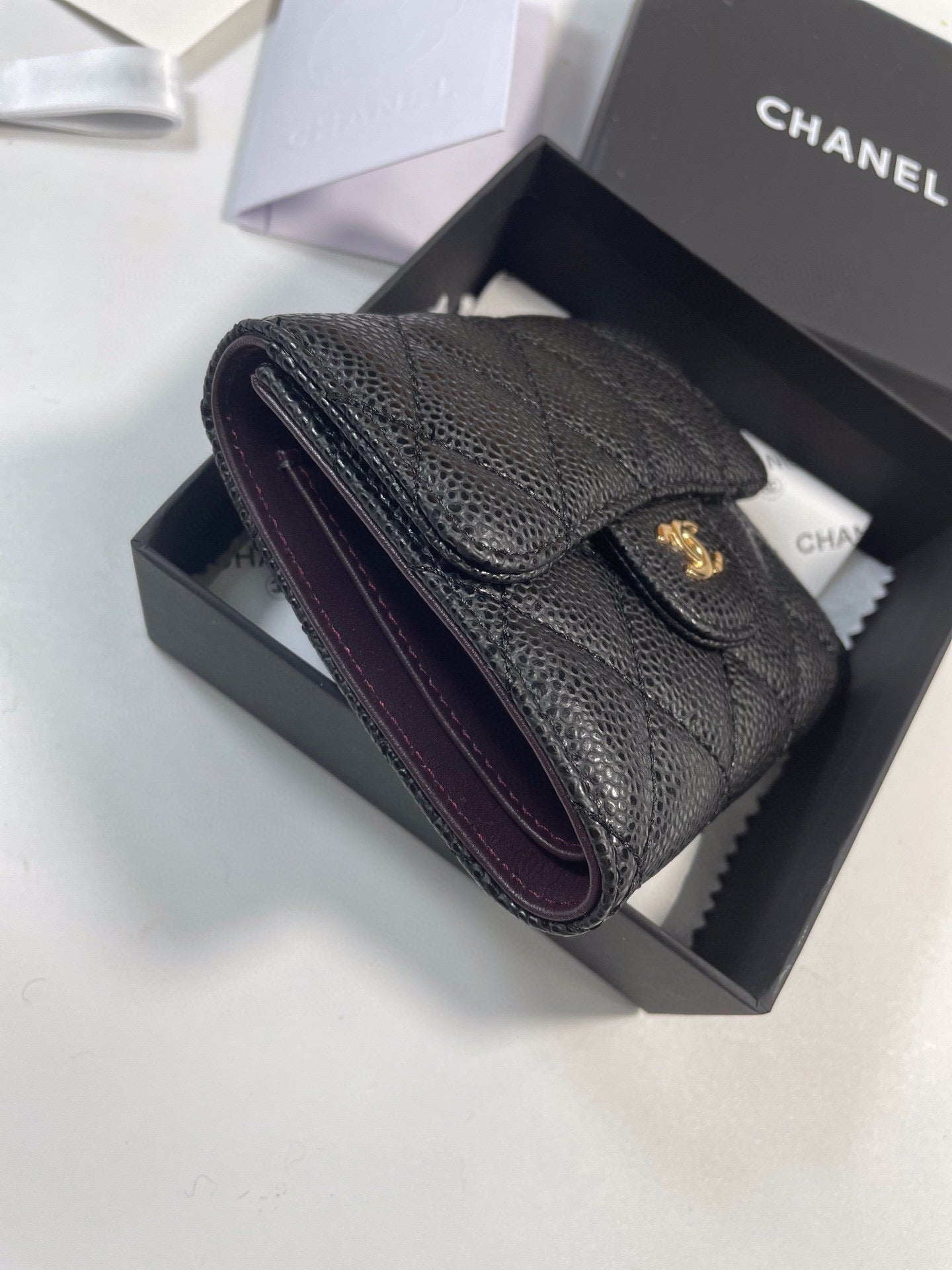 【シャネル】マトラッセ♪二つ折り財布 ♪ミニウォレット*キャビアスキン黒AP0229 AP0231